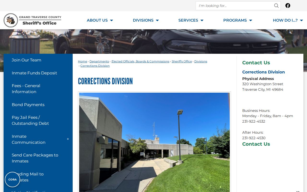 Grand Traverse County arrest lookup and Corrections Division information