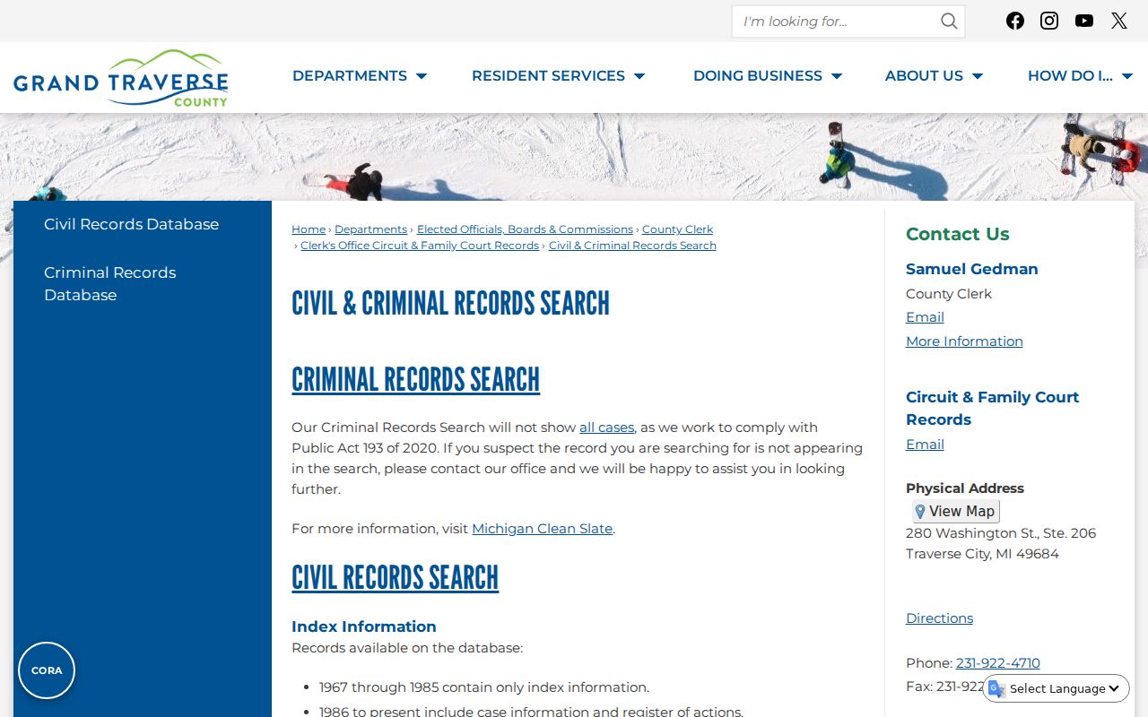 Grand Traverse County criminal court cases in the 13th Circuit records search
