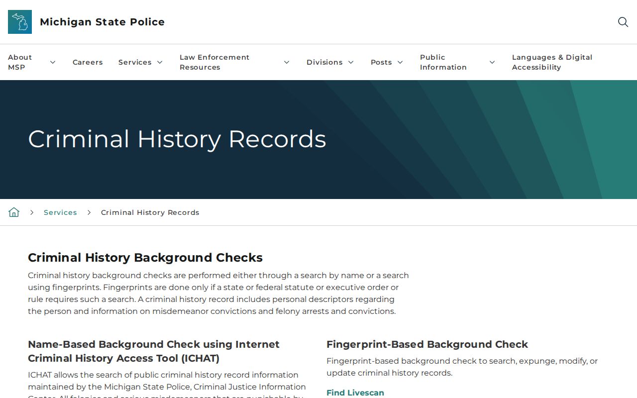 Michigan State Police Grand Traverse County criminal history options