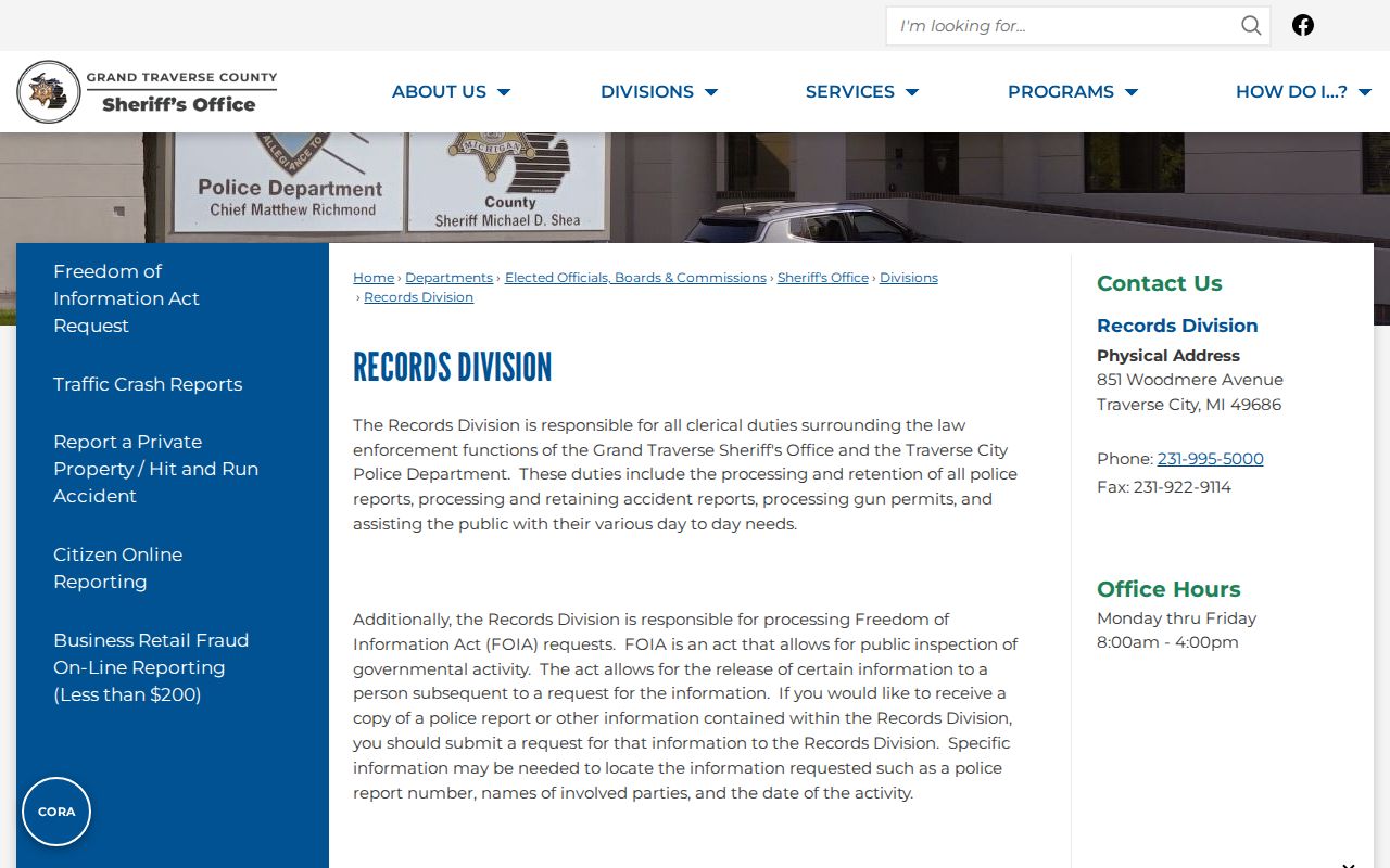 Grand Traverse County Sheriff criminal records division