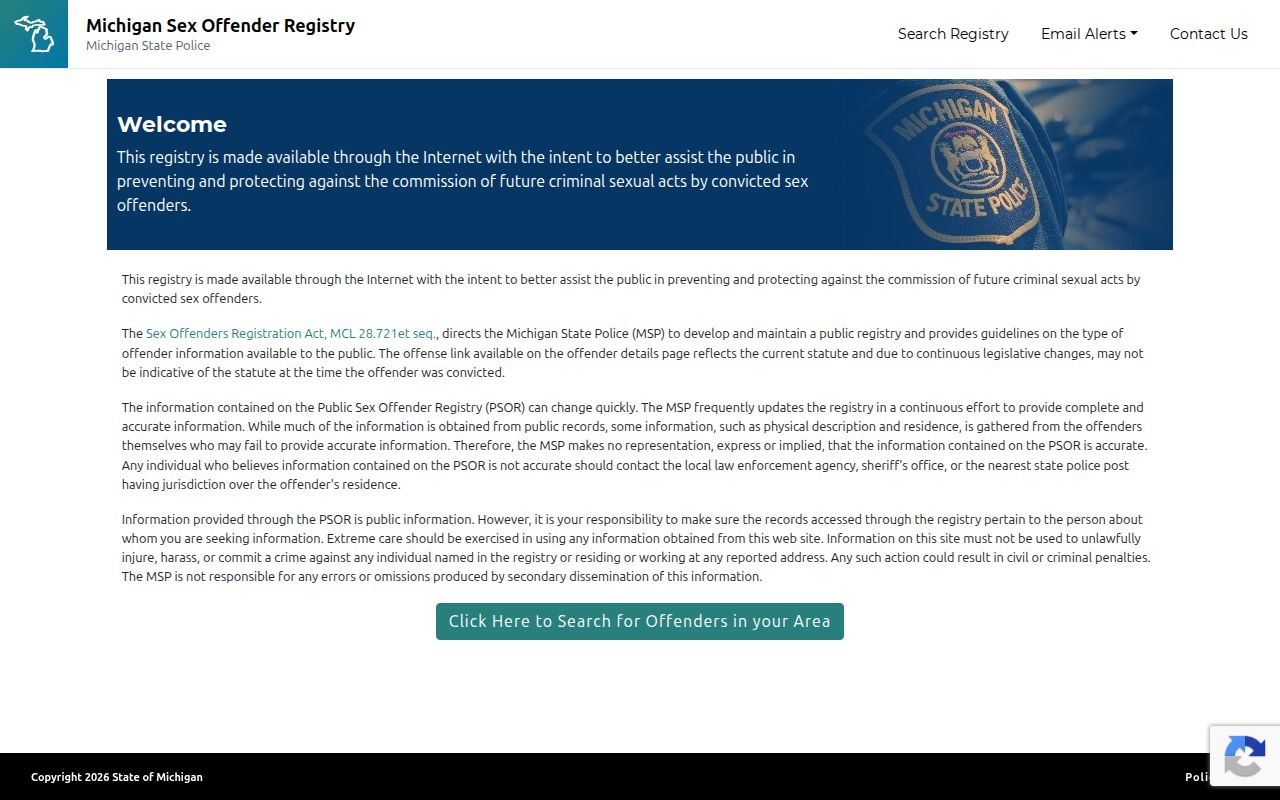 Michigan PSOR search entry for Grand Traverse County registry records