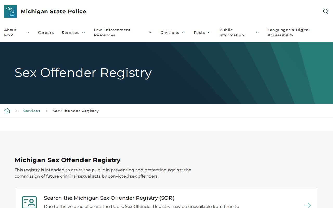 Michigan State Police PSOR guidance for alerts and registry profiles